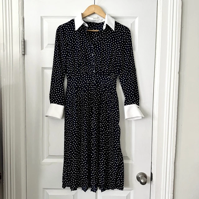 ZARA POLKA DOT Dress Contrasting Collar and Cuffs Sz S