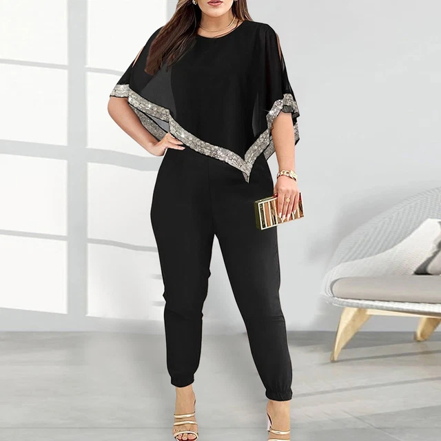 Pantaloni donna tuta set mantello paillettes vita alta pantaloni top donna con irregolare