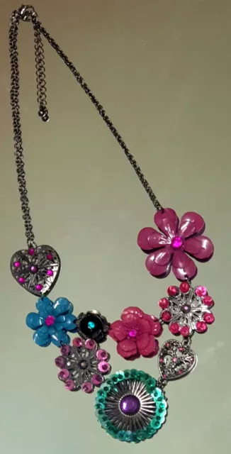 Lovely Flowers Metal Work Necklace Enamelled/Jewelled & Linked Indevidually