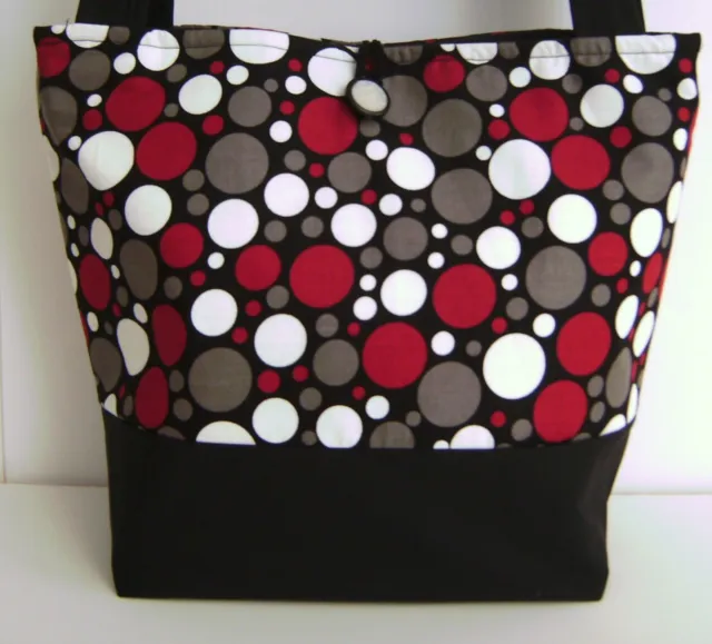 Black Red Gray Polka Dot Handbag Purse Tote Bag Pocketbook Retro Mod Fashion