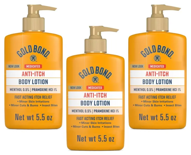 3 Pack Gold Bond Medicated Anti-Itch Body Lotion Steroid-Free Size 5.5 oz. Each