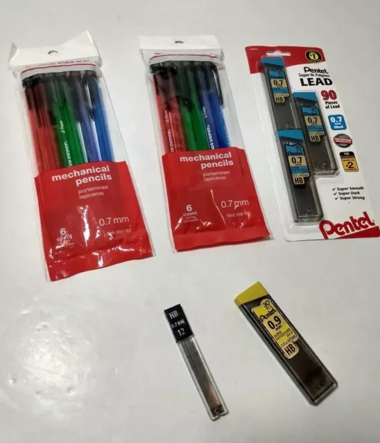 2 Pentel Mechanical Pencils & Lead 0.7mm Refills Lot Office Depot New + Extras
