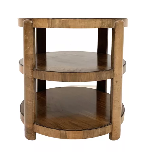 Antique Art Deco Walnut Three Tier Coffee Book Side Lamp Wine Table 1920s