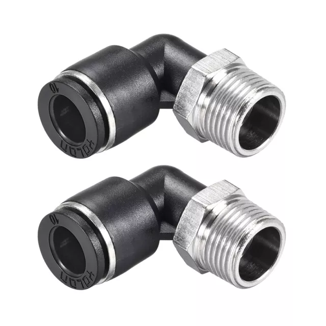 Push to Connect Tube Fitting Male Elbow 10mm Tube OD x3/8 NPT Push Fit Lock 2pcs