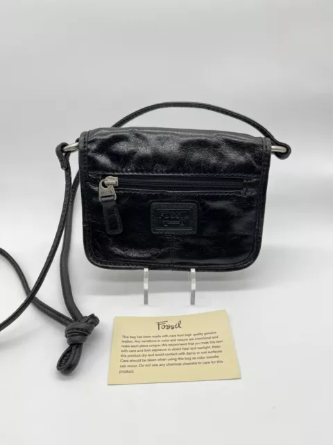 Fossil Black Leather Shoulder Bag / Wallet / Purse Zip Clasp