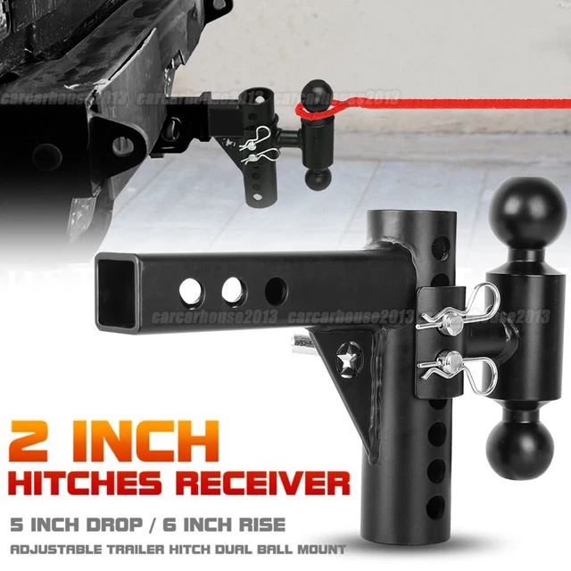 5& DROP 6& Rise Tow Hitch Adjustable Dual Ball Mount 2" Solid Receiver ...