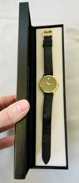 Orologio da uomo vintage Museo Movado fatto in Svizzera oro + quarzo zaffiro nero 8745882 14