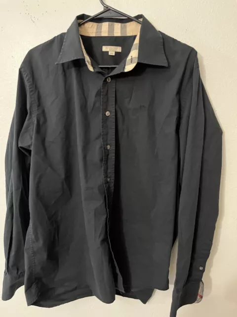 Burberry Brit Shirt Mens Black Check Cuff Spread Long Sleeve Button Up XXL