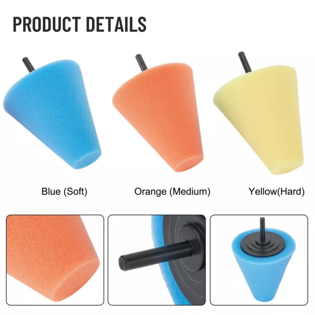 3x Car Buffing Polishing Sponge Pads Kit Foam Cone Polishing Wheel For Drill