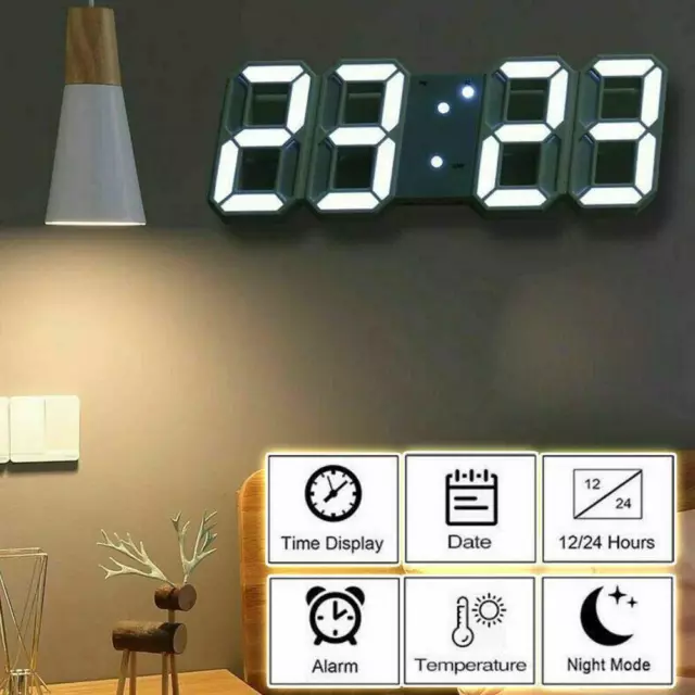 USB LED Digital Table Wall Clock Large 3D Display Alarm Clock Brightness D.