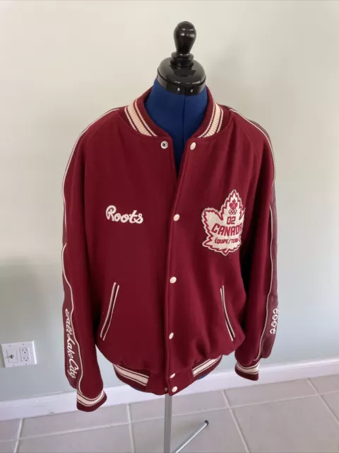Vintage Roots Men XL Olympic 2002 00s Varsity Leather Jacket Wool canada