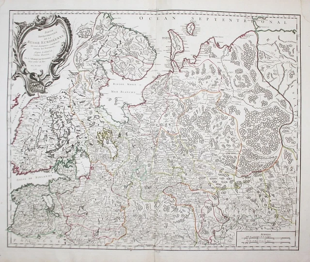 Russia Finlandia Estonia Europa Mappa Incisione Robert Vaugondy