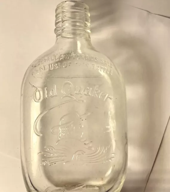 Antique Embossed Glass Old Quaker Bottle HALF PINT