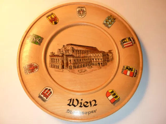 Assiette de collection en bois vintage 49 yrold VIENNE AUTRICHE WIEN 6" WOW OPERA HOUSE 3