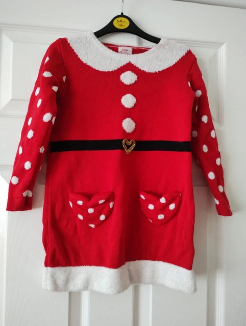 GEORGE ASDA GIRLS red Festive reindeer christmas dress age 4 5