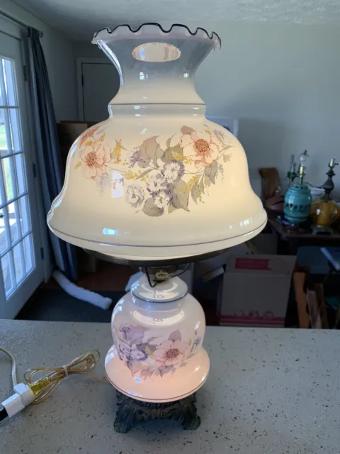 Accurate Casting Co-Vtg Iridescent Blue GWTW/Huricane Parlor Lamp-3 Way Lighted!