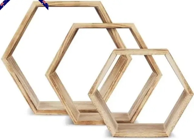 Set of 3 Hexagon Floating Shelves, Home Decor Hexagon Shelves, Wood Farmhouse St