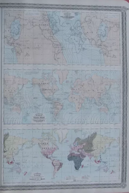 1870 Cartes Antiques - CARTE PHYSIQUE DU MONDE DE JOHNSON - Climat, Marées, Course 3