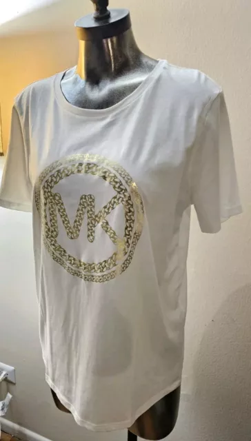 Michael Kors Women's Shirt White Chain MK LOGO Tee Sz Medium NWT