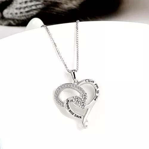 925 Sterling Silver Engraved Love Heart Pendant Necklace Jewelry Gifts for Women
