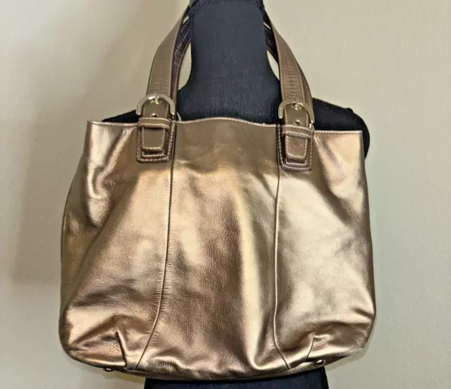 COACH SOHO Metallic Gold Leather Large Shoulder Purse Bag F17216 Satchel Tote