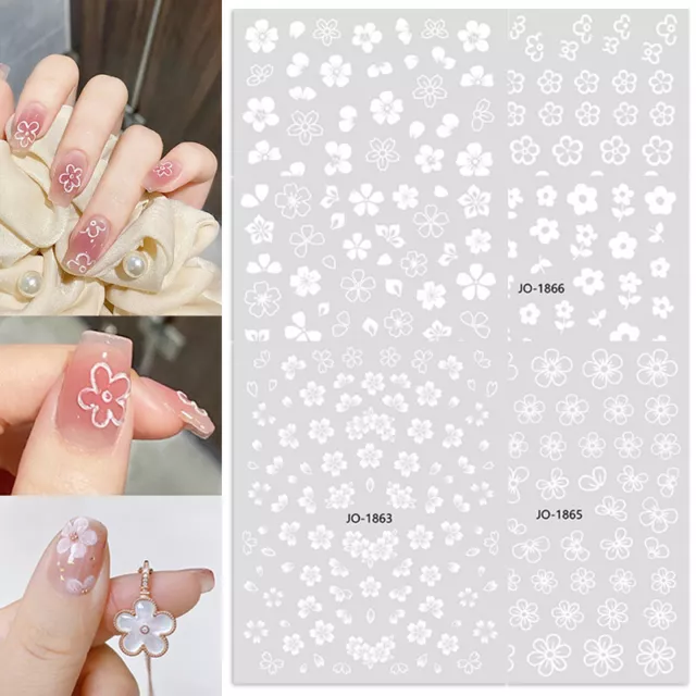 3D-Nagelkunst-Aufkleber Transparent Weiße Kirschblüten-Designs Diy- C8