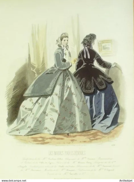 Gravure Modes parisiennes 1864 n°1129 Robes et mantelets velours