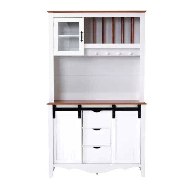 OS Home and Office Furniture  25309K White Countryside Barn Door Buffet & Hutch