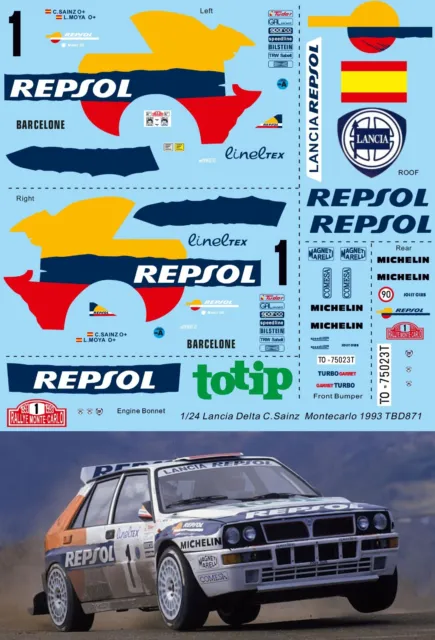 1/24 Decals Lancia Delta Repsol  Sainz Rally Montecarlo 1993 TB Decal TBD871