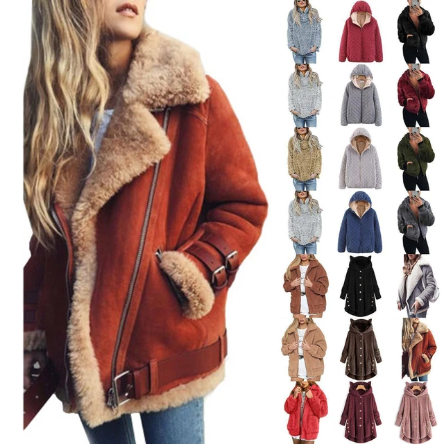 Woman Solid Zipper Jacket Warm Faux Fur Fleece Overcoat Stylish Coat Tops Jumper