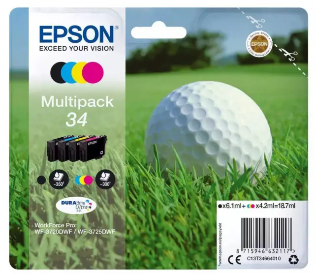 Cartuccia Epson 34 Pallina Da Golf Originale Multipack Workforce Pro Wf-3720Dwf