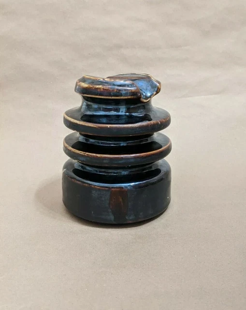 Vintage Brown Porcelain Insulator Large 6" x 5.25" Collectible Historic Salvage