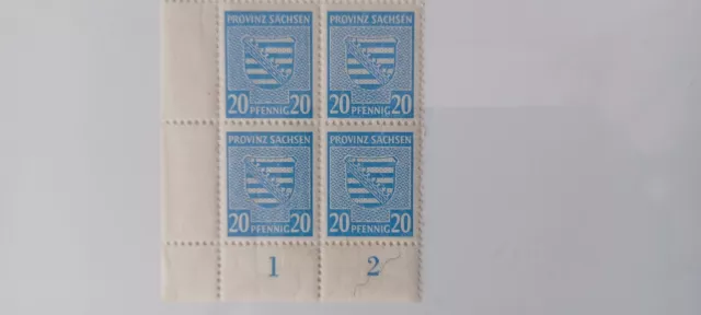  Briefmarken Provinz Sachsen  4x20 Pfennig 1945 Block SBZ  postfrisch