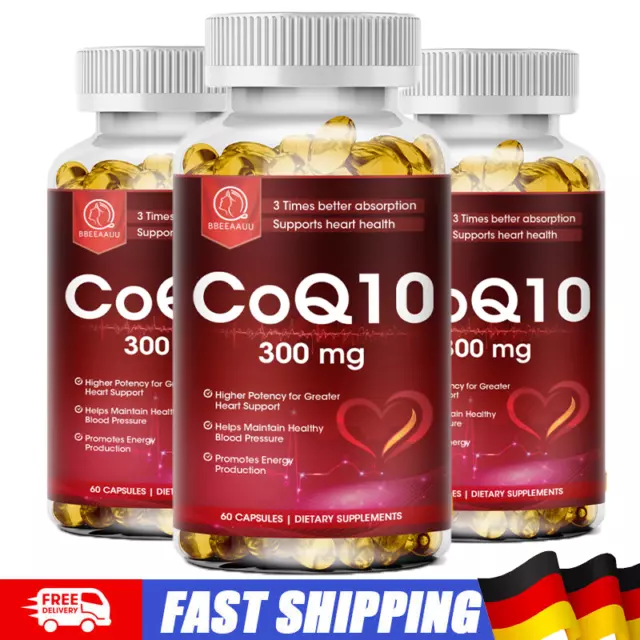 DE Coenzyme Q10 Kapseln hochdosiert - 300mg - 100% CoQ10 Ubiquinon 3 Bottles