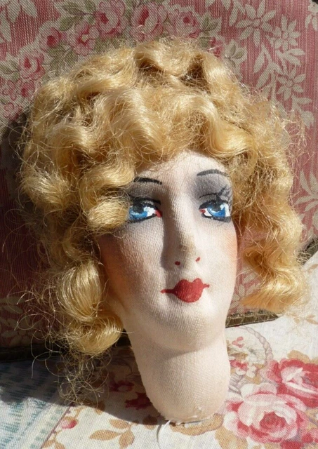 Ancienne Tête De Poupée De Salon Ou Boudoir, Années 1920/30, Fabrication Française, Tissu Moulé