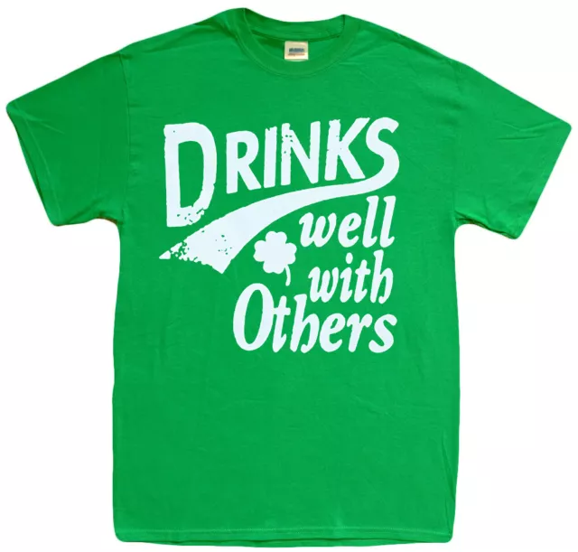 Funny St Patricks Day Shirt Mens Graphic Tee Drinks Well With Others