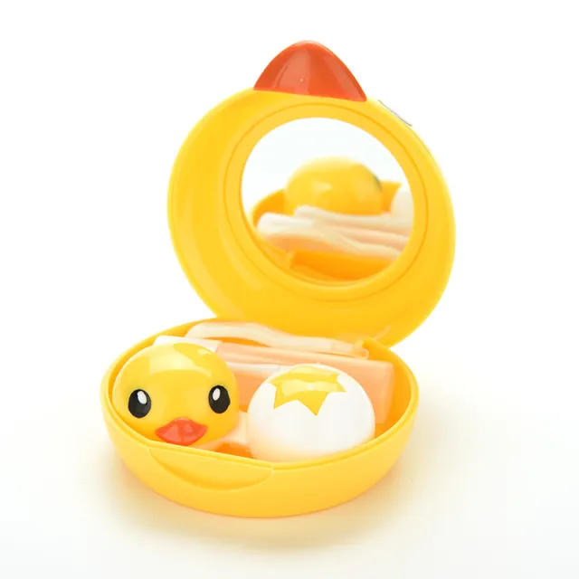 Cute Yellow Duck Contact Lenses Lens Case Holder Box Portable Travel Kit Set BZH