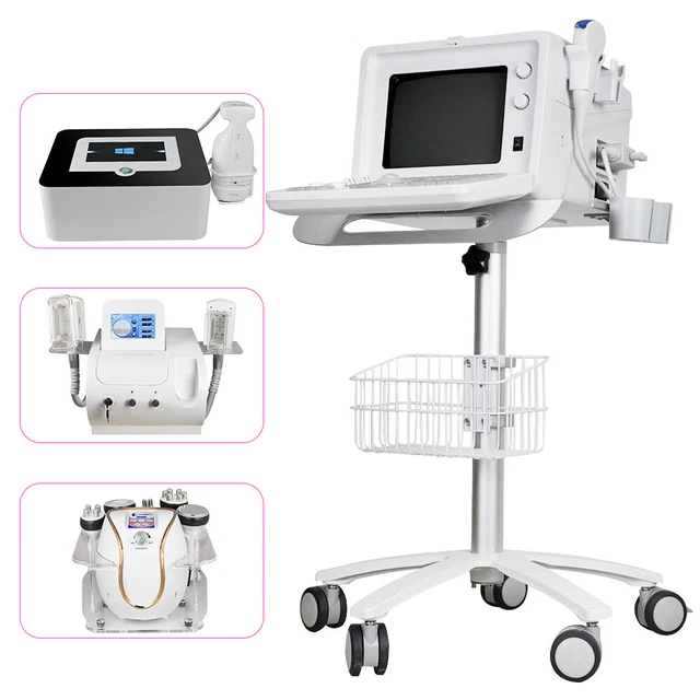 Mobile Rolling Cart Medical Trolley for Hospital Ultrasound Scanner Cart w/Baske