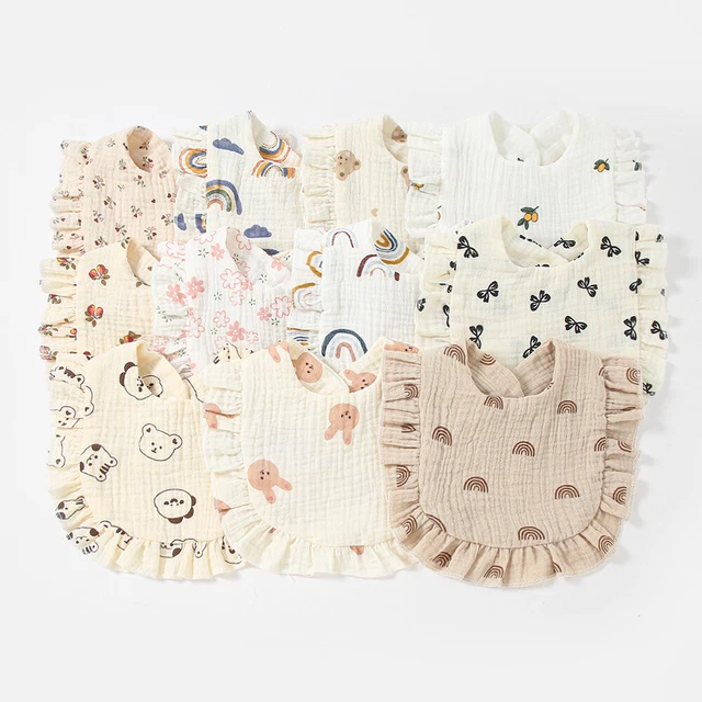 Baby Feeding Drool Bib Ruffle Floral Infants Saliva Towel Cotton Gauze Burp Clot