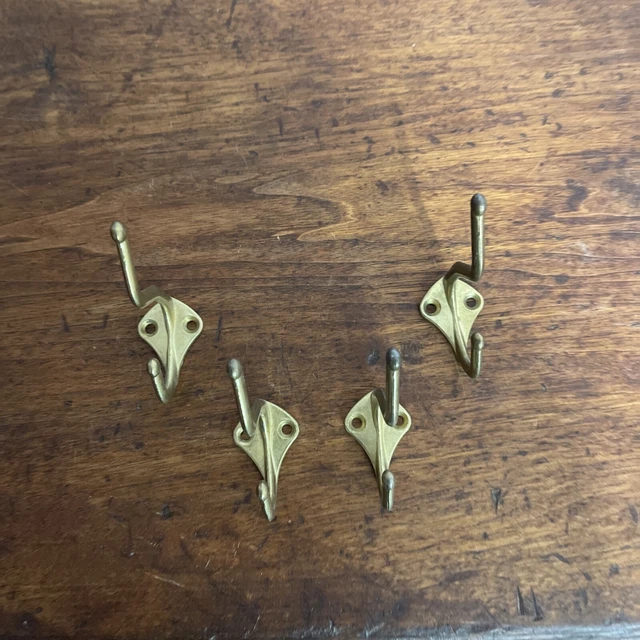 4 Vintage Metal Double Hooks Coat Hat Hooks Brass Color 3