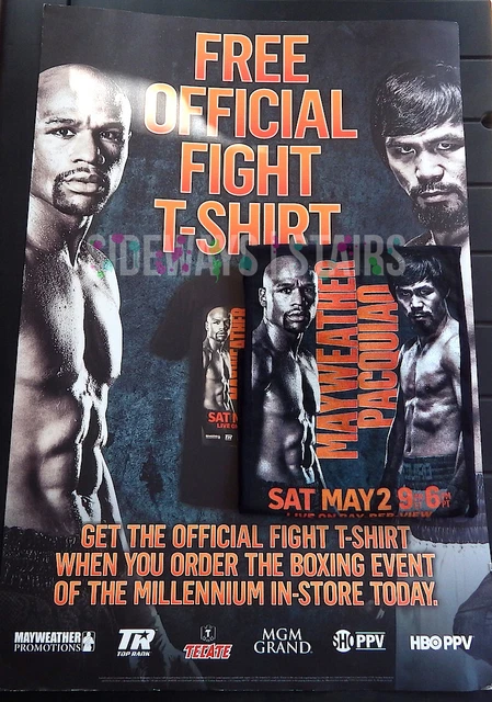 MAYWEATHER VS PACQUIAO PROMO T-SHIRT & POSTER XL 24X36 boxing memorabilia RARE