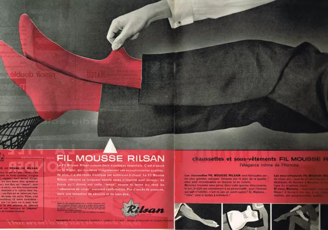 PUBLICITE ADVERTISING 045  1959  RILSAN  chaussettes sous vetements ( 2p)