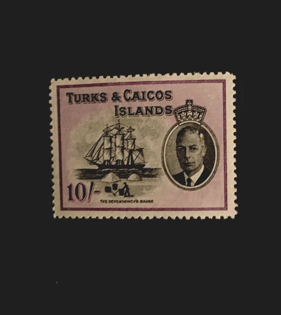 turks and caicos KGVI 1950 SG 233 10/- Black & Violet Lightly Mounted Mint