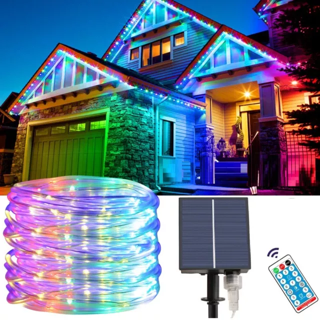 39FT 100 LED Solar Rope Tube Lights Waterproof String Light Outdoor Garden Lamp