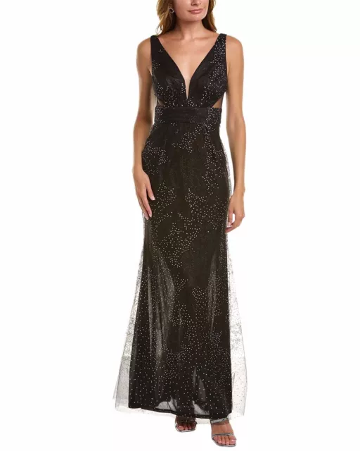 Marchesa Notte V-Neck Glitter Sleeveless Black Gown Size 12 $995