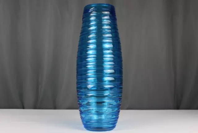 13.75" threaded blue art glass vase, Fulvio Bianconi - Venini - unsigned