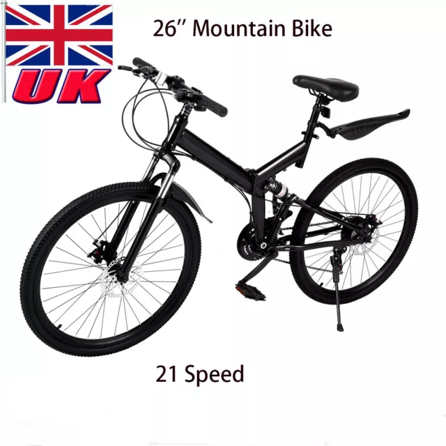 26" Inch Folding Adult Bike 21-Speed Mountain Bicycle Carbon Steel Folding Frame