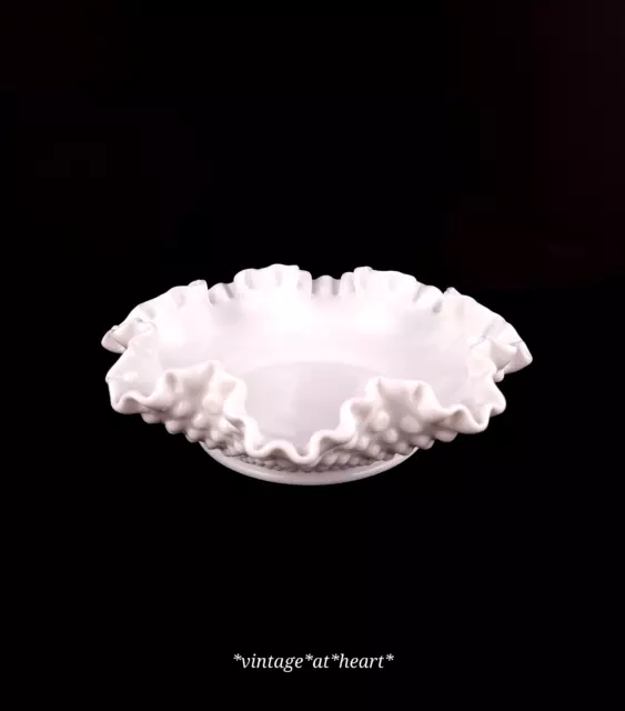 Vintage Fenton Hobnail Milk Glass Candy Dish/Bowl With Ruffled Edge 1950's VGC