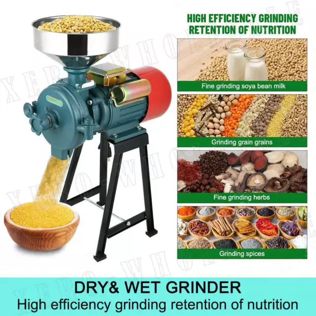 220V Electric Feed Mill Wet Dry Grain Cereals Grinder Grinding Machine for  Animals Corn Rice Grain