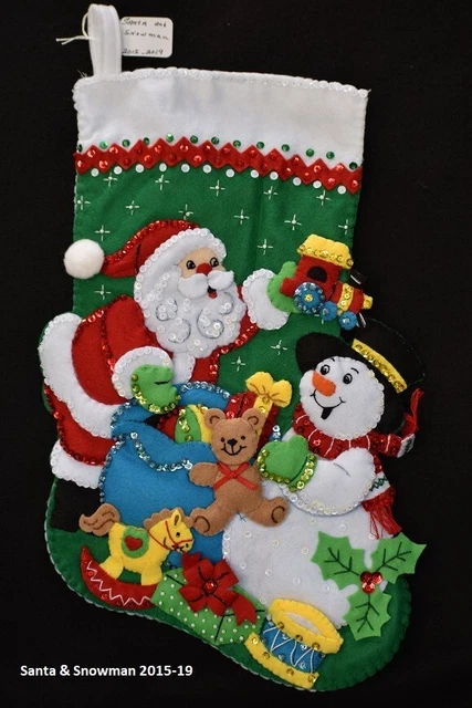 NEW HANDMADE 18" Bucilla Santa and Snowman 2015-19 Felt Stocking